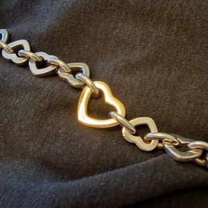 Sterling Silver and Gold Interlocking Heart Link Bracelet - 8”